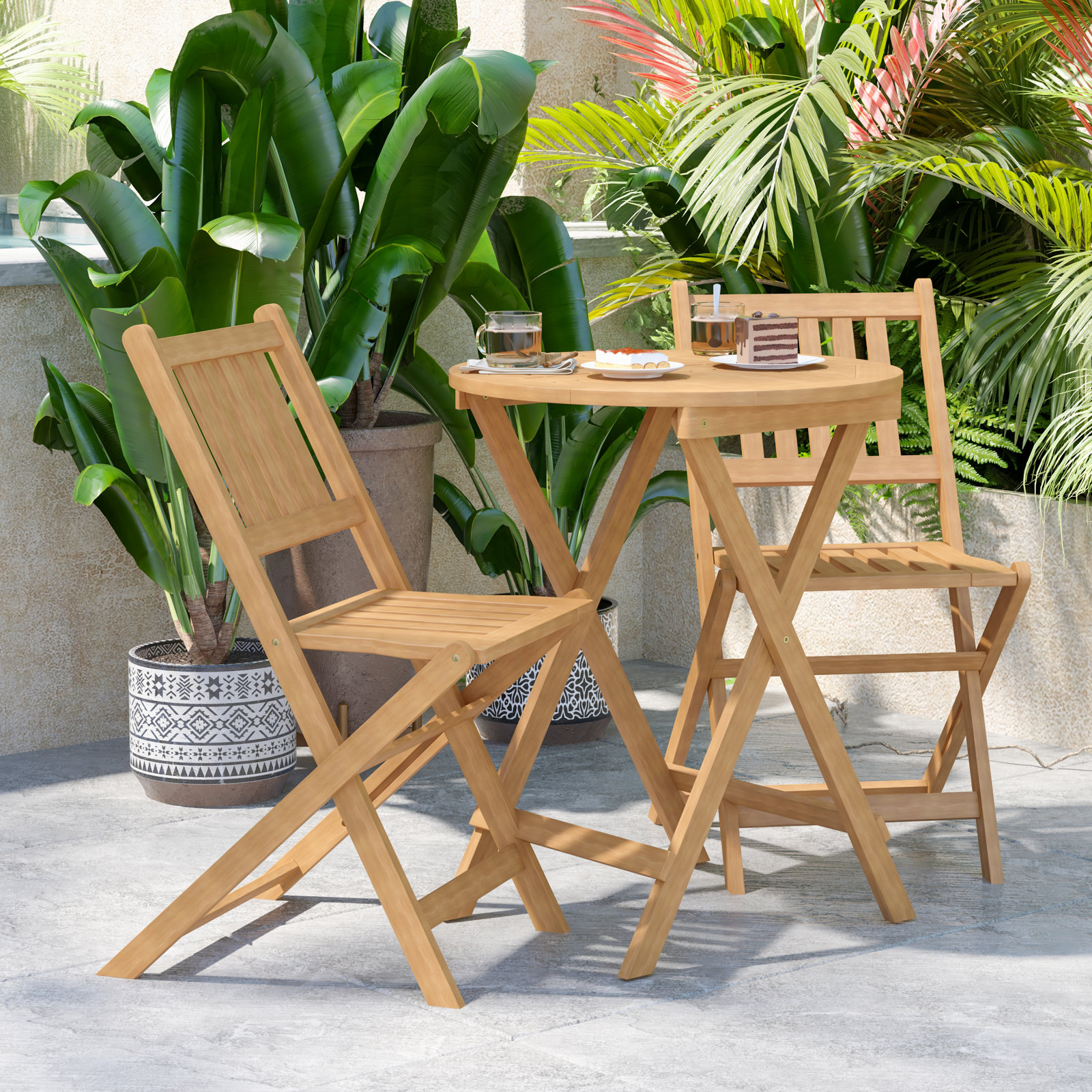 Winston Porter Edil Indoor/Outdoor Acacia Wood Folding Table and 2 Chair Bistro Set & Reviews